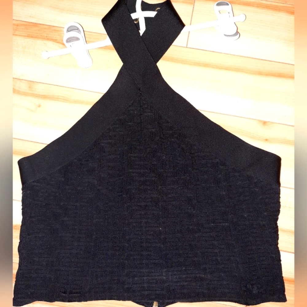 Authentic Balmain Black Halter top with Gold zipper and 4 golden button clasps